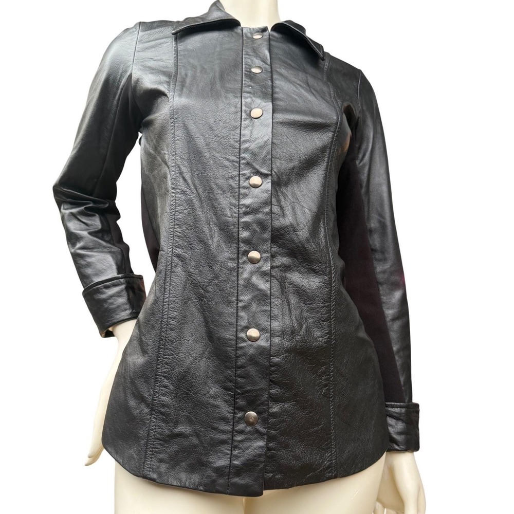 Vintage Mosskito Leather Jacket Ribbed Knit Mixed Media Snaps Grunge Matrix S